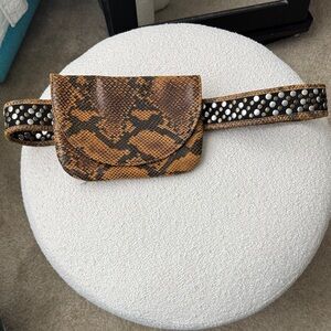 Free People Brown Snake Print Belt with Studded Dark Brown/Black Strap M-L